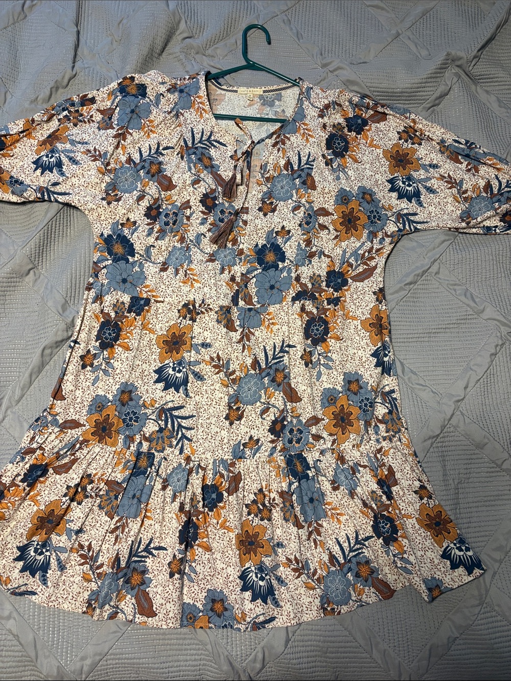 Floral Tiered Maxi Dress with Blue and Mustard Print